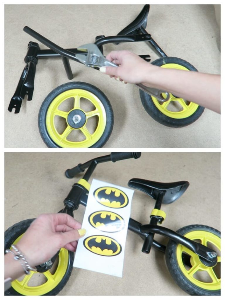 adding batman vinyl stickers to a resprayed bike