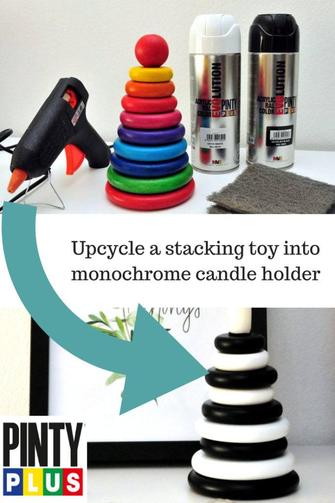 how to upcycle a stacking toy into a monochrome ornament
